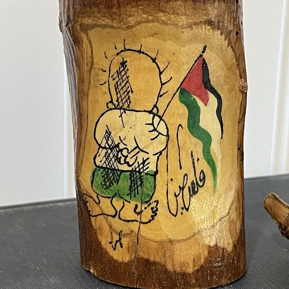 2 Small Wooden Masterpiece Palestinian Flag handmade painted candle holder‎